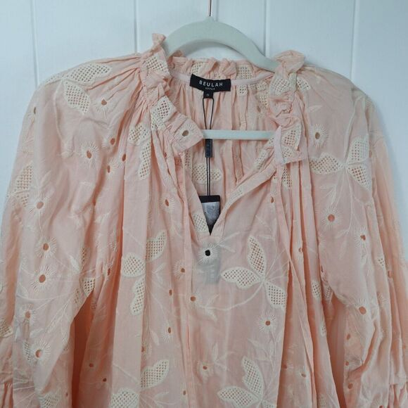 Beulah Style Womens Embroidered Eyelet Peach Mini Dress Small - Picture 4 of 13